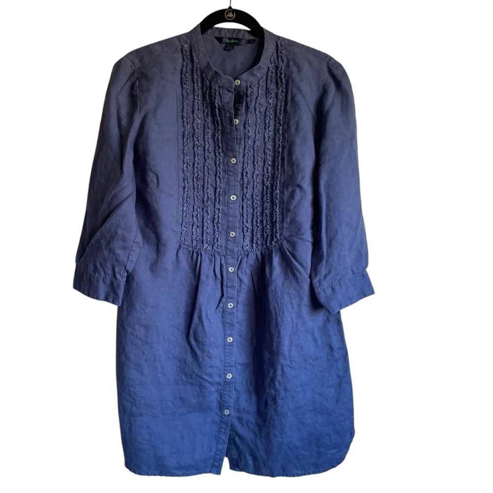 Boden Chambray Button-Up Tunic Shirt Dress 100% Linen - Picture 1 of 9